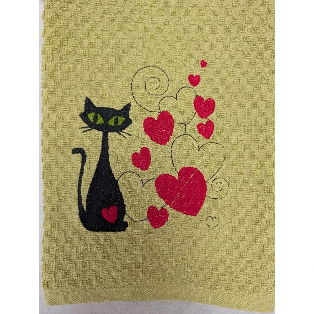 Mid Mod Cat Hearts Valentine Retro Mid Century Modern Kitchen Bar Hand Towel